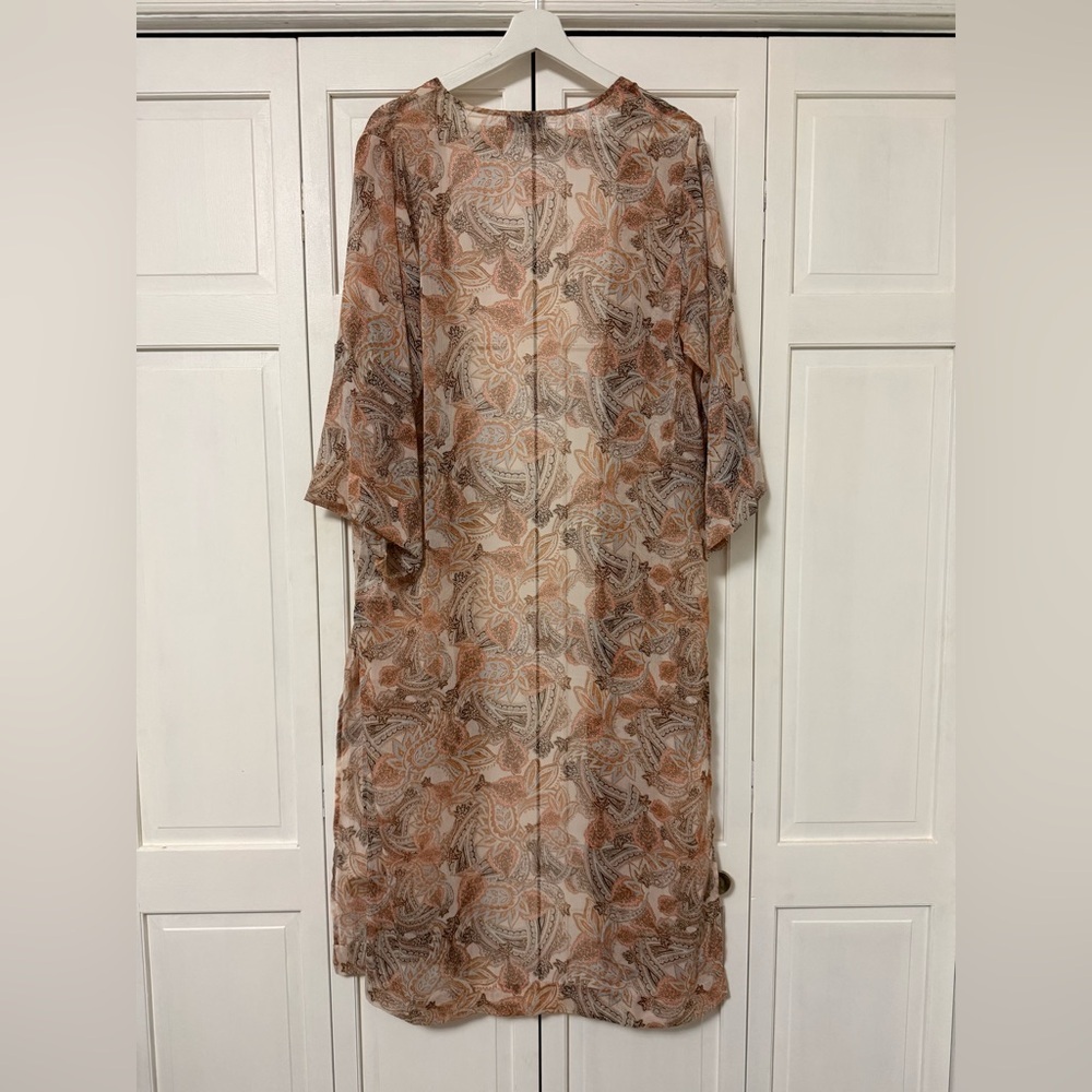 Jessica Simpson Paisley Print Kimono Blakely 3/4 Sleeve Side Slits Gardenia - Picture 3 of 7